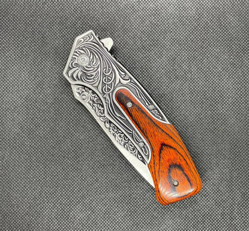 Tactical Spring Assisted Folding Open Blade Pocket Knife Blade Wood Handle